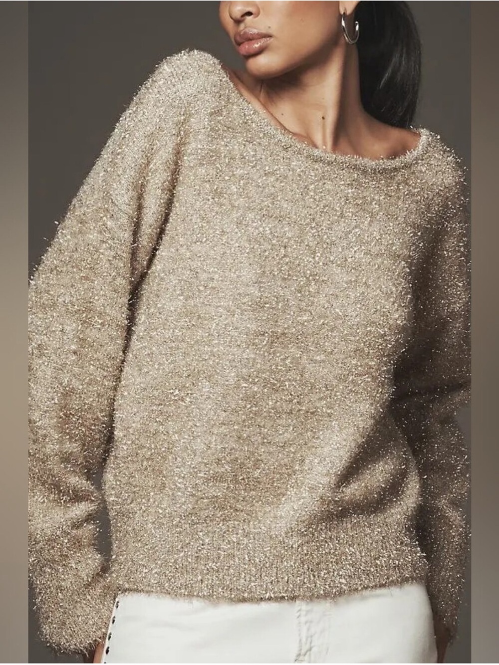 Anthropologie Long Sleeve Boatneck Tinsel Sweater